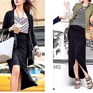 Women's Black Ruched Wrap Maxi Skirt